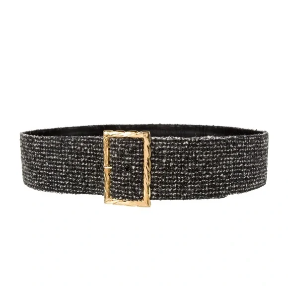 CHANEL vintage tweed and leather wide waist belt - Picture 2 of 16